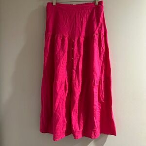 Japna Tiered Maxi Skirt Women Medium Hot Pink Excellent Boho Button Detail